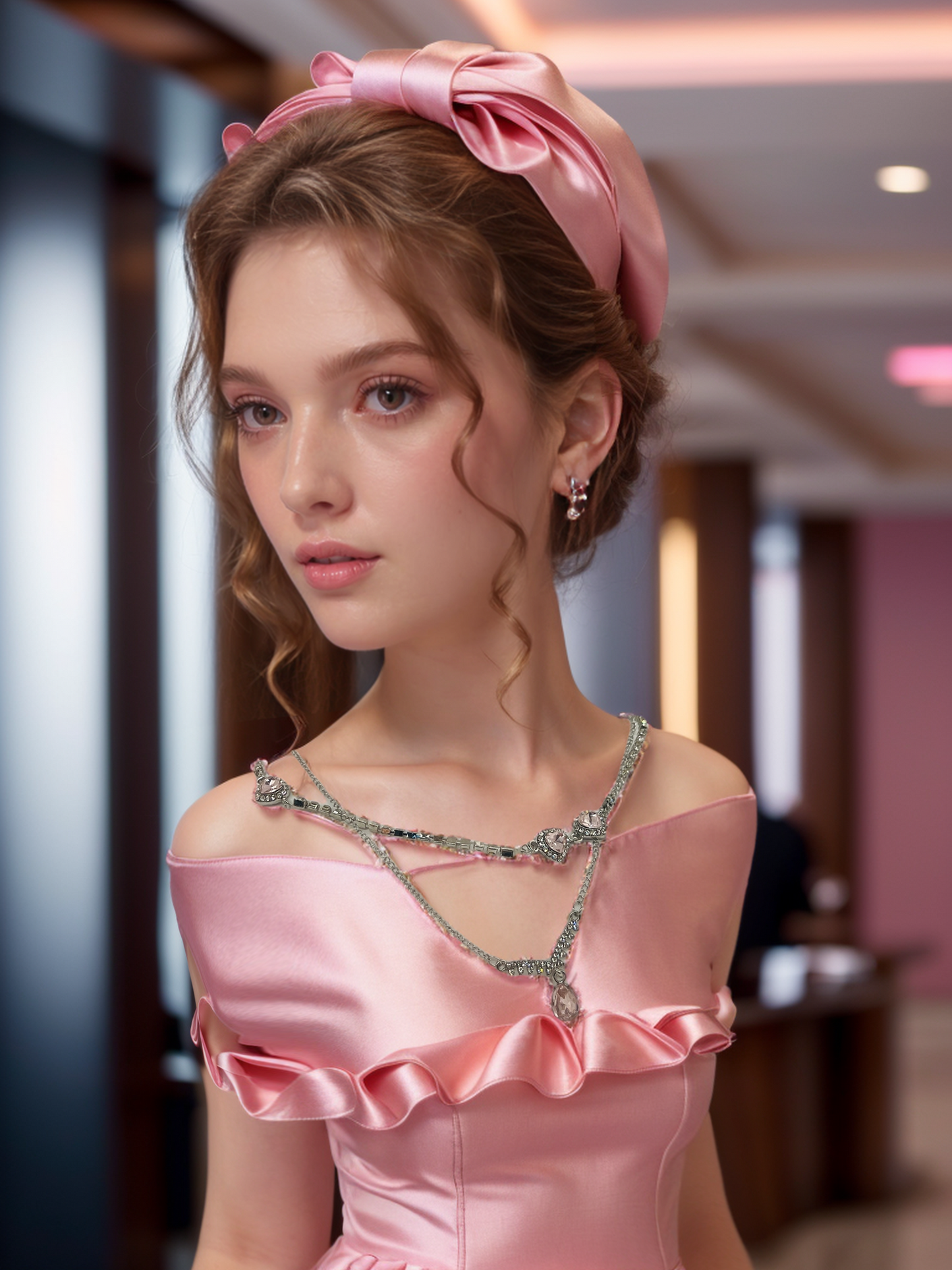 Pink diamond irregular double layers necklace