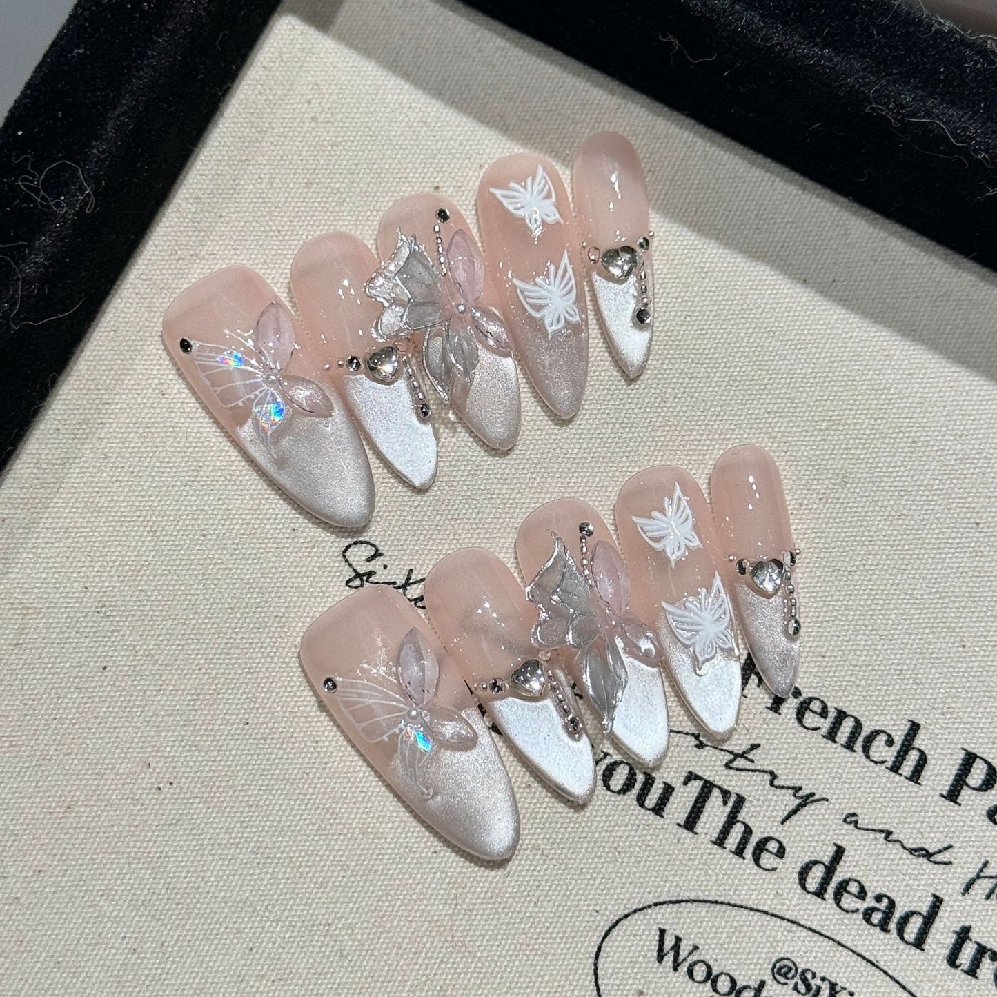 Nails 035-Ice Crystal Moonlight Butterfly Pearl Nail Art