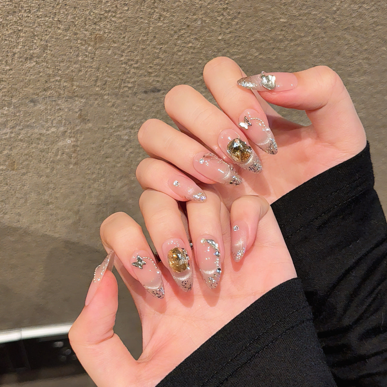 Nails 028-Elizabethan Coffee Rhinestone Nail Art