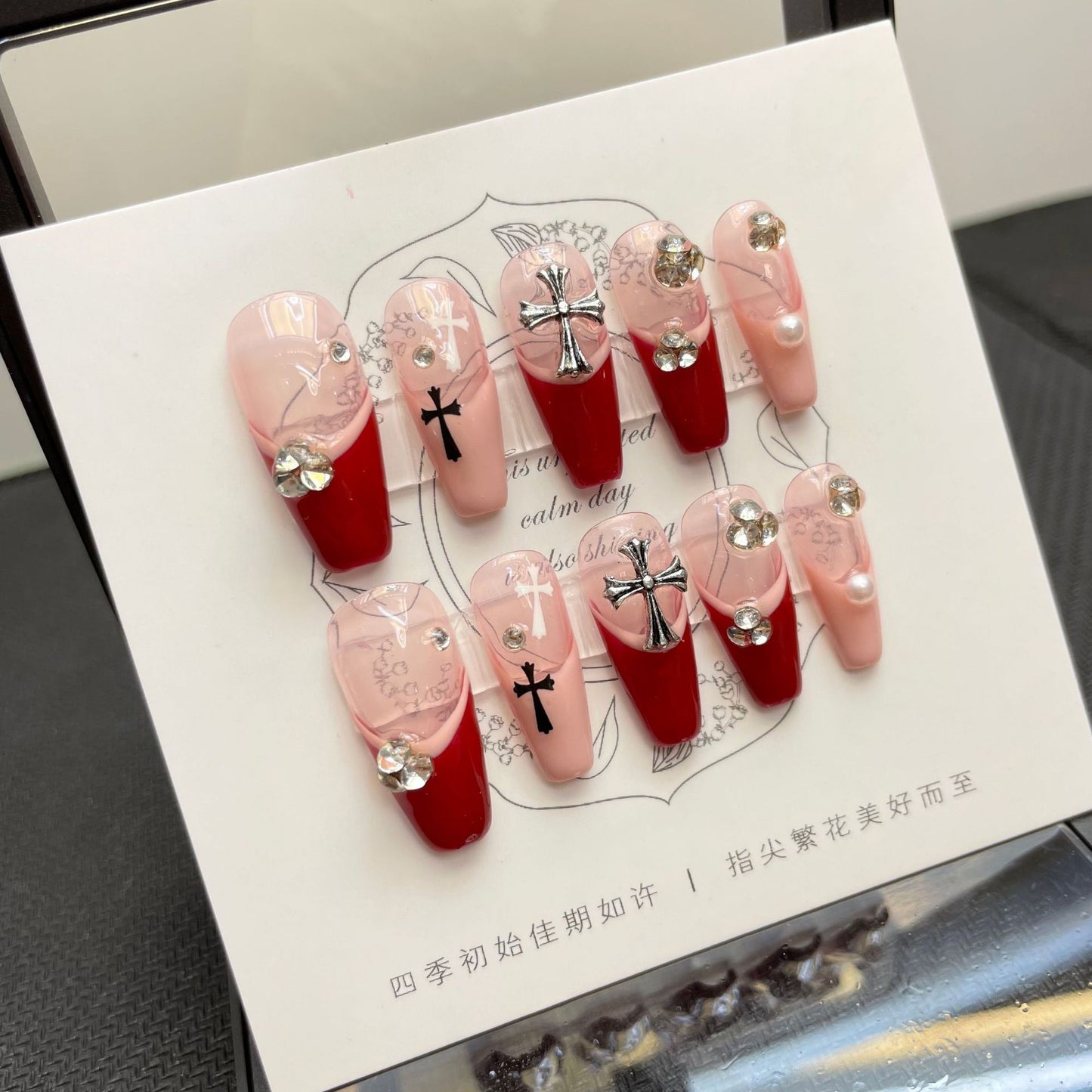 Nails 187-Red Crocus Cross Nail Art