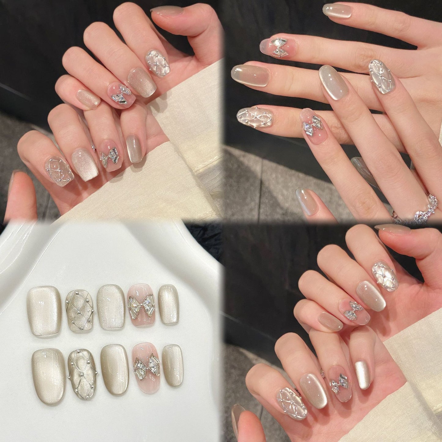 Nails 012-Lilac Cat Eye Zirconia Whitening Nail Art
