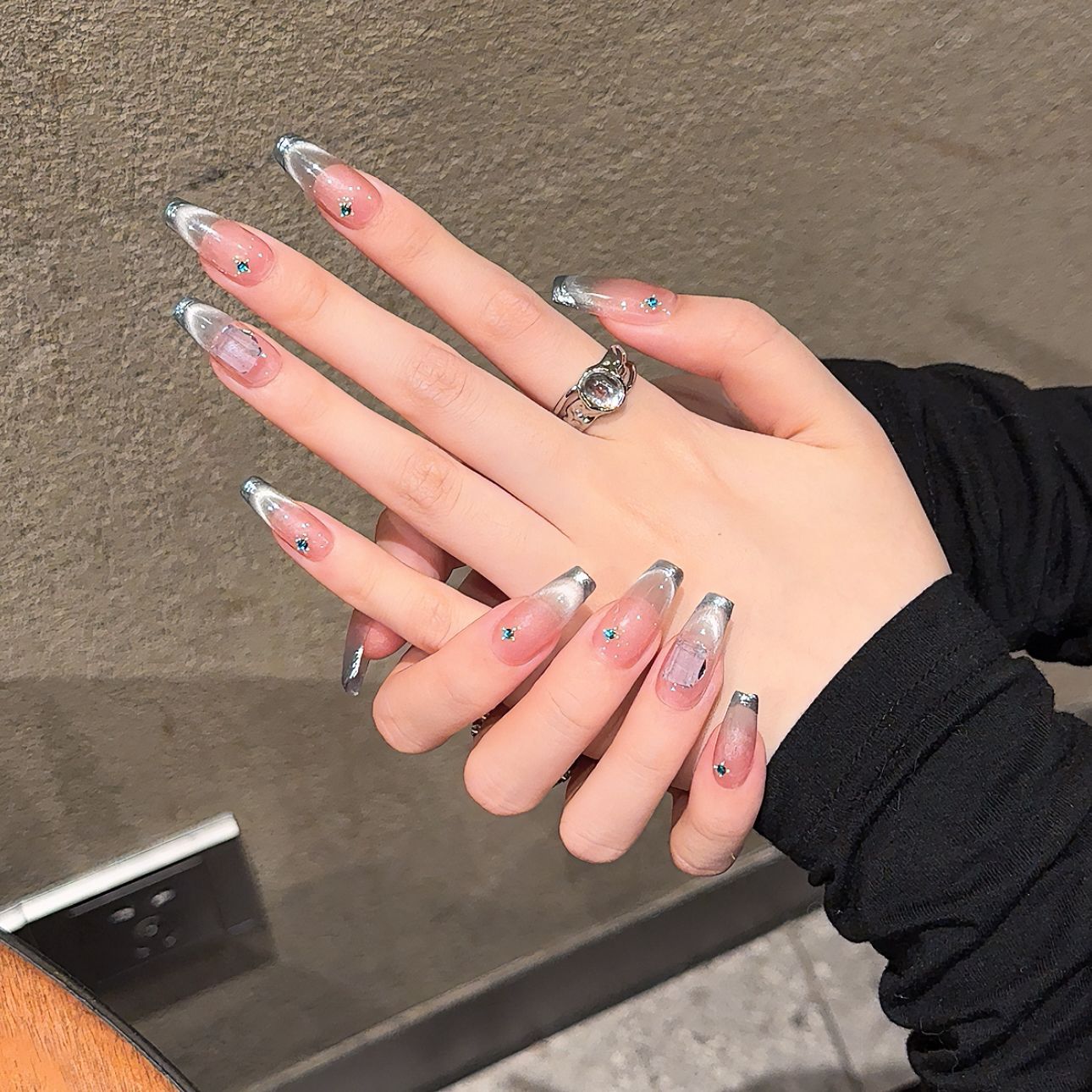 Nails 272-Sea Salt Mint French Smile Cat Eye Manicure