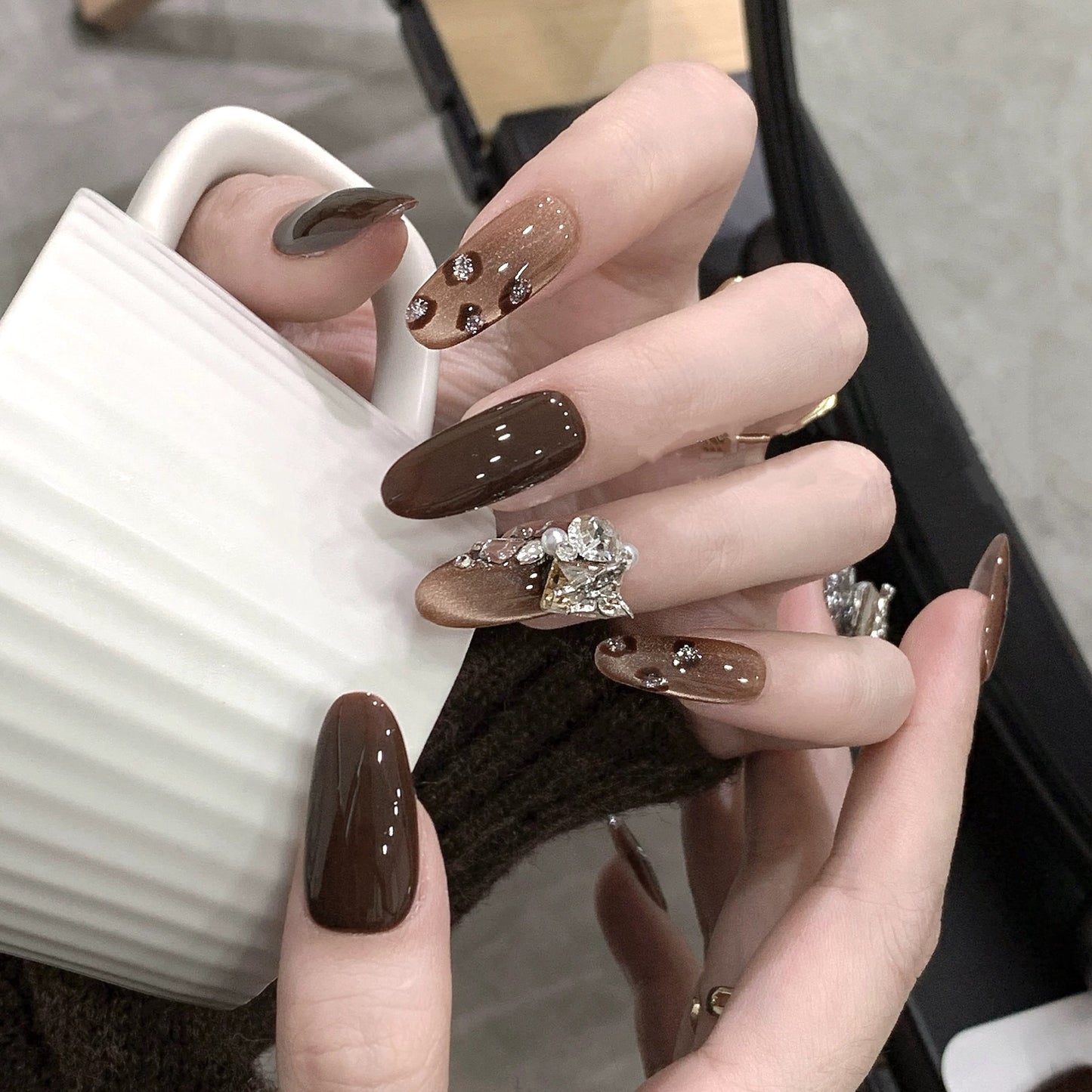 Nails 321-Spiced Orange American Vintage Dark Brown Nail Art