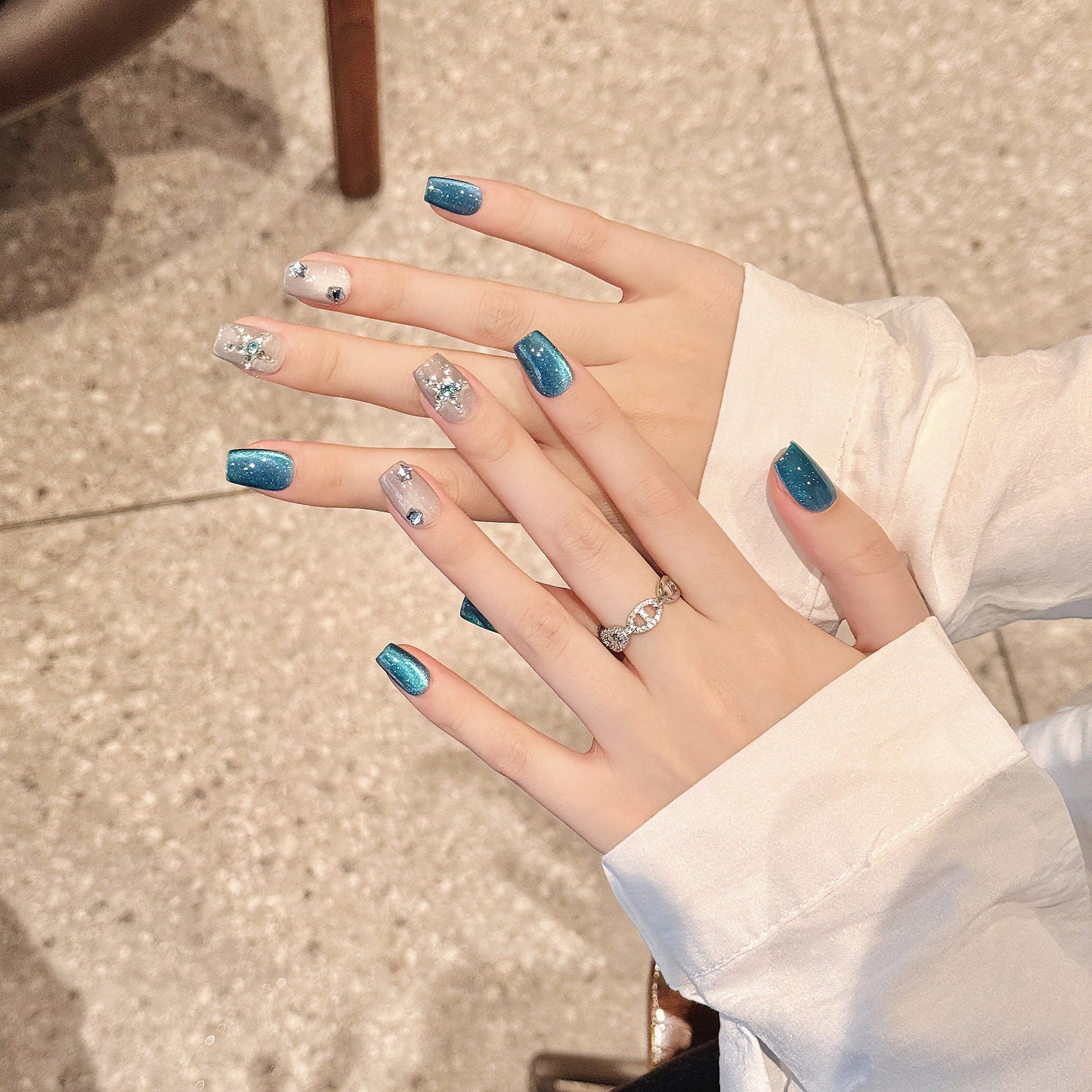 Nails 268-Klein Blue Ice Clear Cat Eye Nail Art