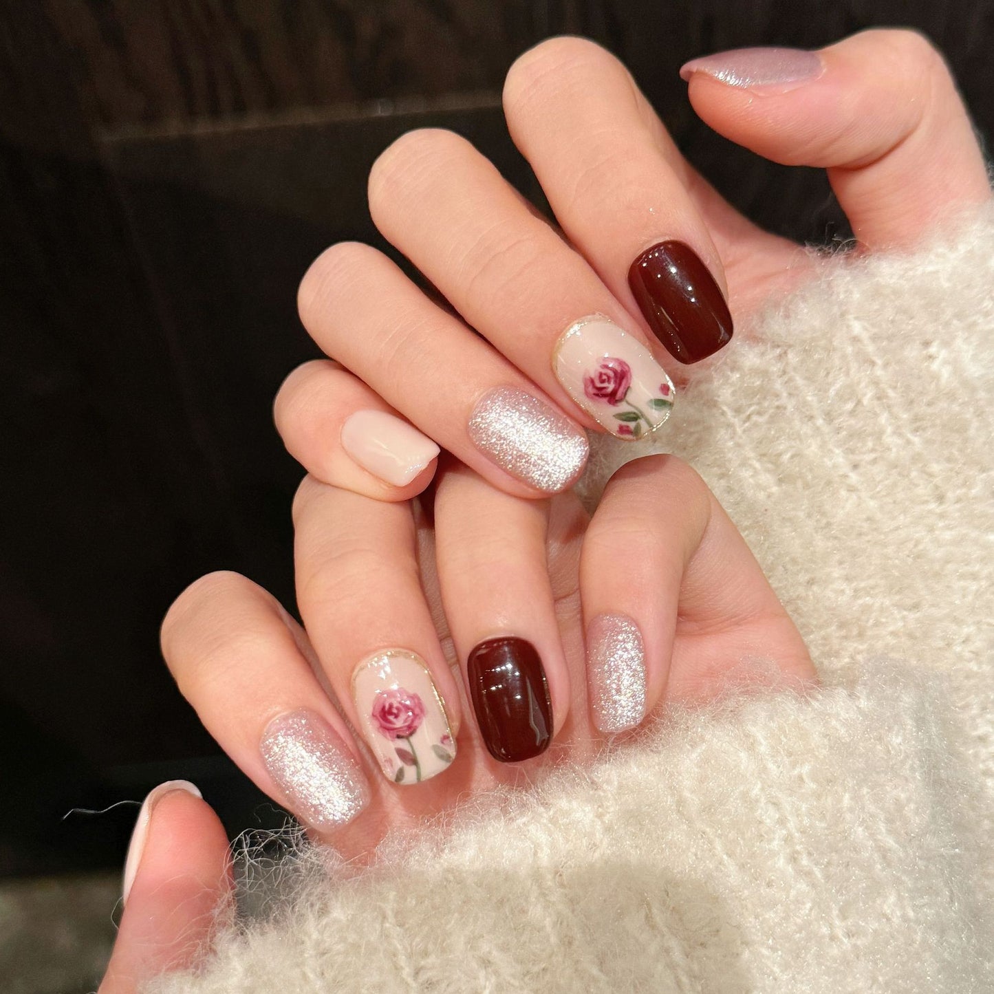Nails 319-Rose Language Hand Painted Nail Art