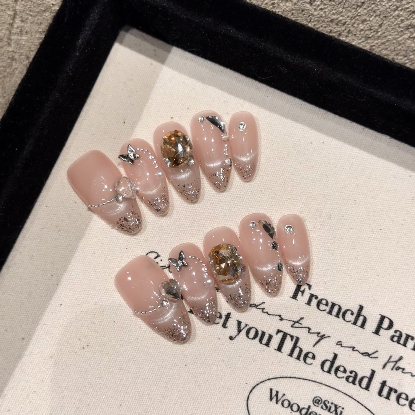 Nails 028-Elizabethan Coffee Rhinestone Nail Art
