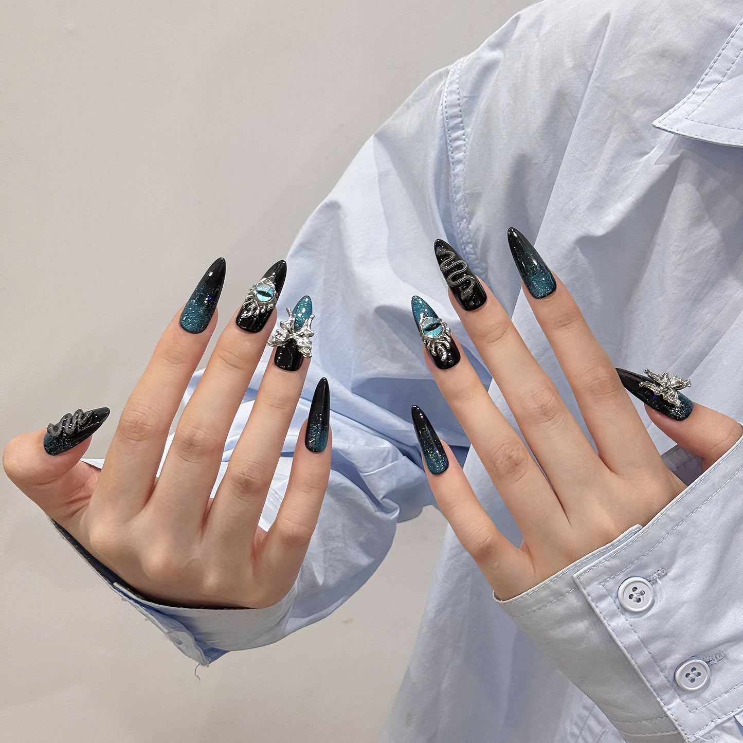Nails 127-Harry Potter Dimensional Snake Ink Green Nail Art