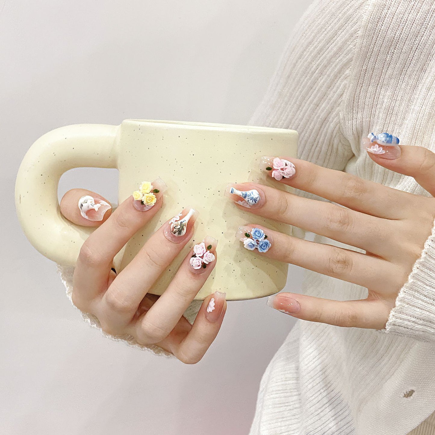 Nails 295-Rose Manor Heavy Duty Rose Handmade Nail Art