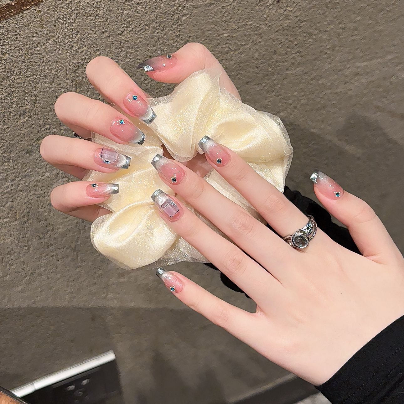 Nails 272-Sea Salt Mint French Smile Cat Eye Manicure
