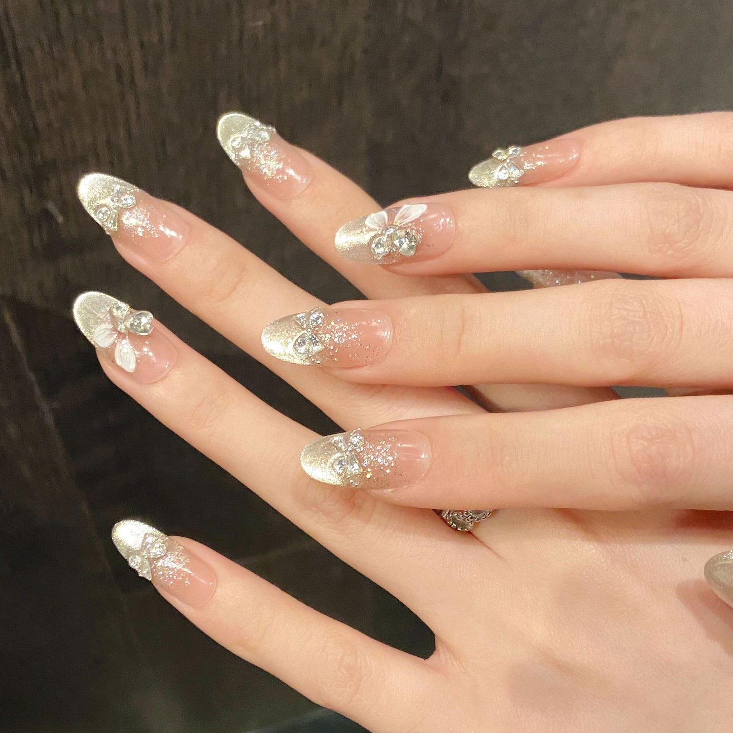 Nails 212-Spring Butterfly Letter Blush Gradient Cat Eye Butterfly Stacked Diamonds Nail Art