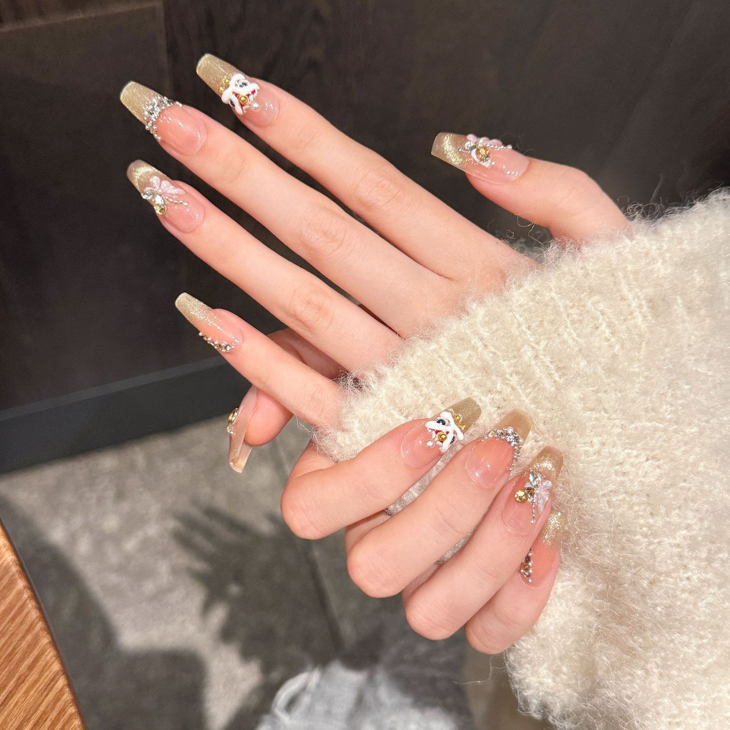 Nails 316-Hot Stamping Lion Fortune Butterfly Gold Crushed Diamonds Nail Art