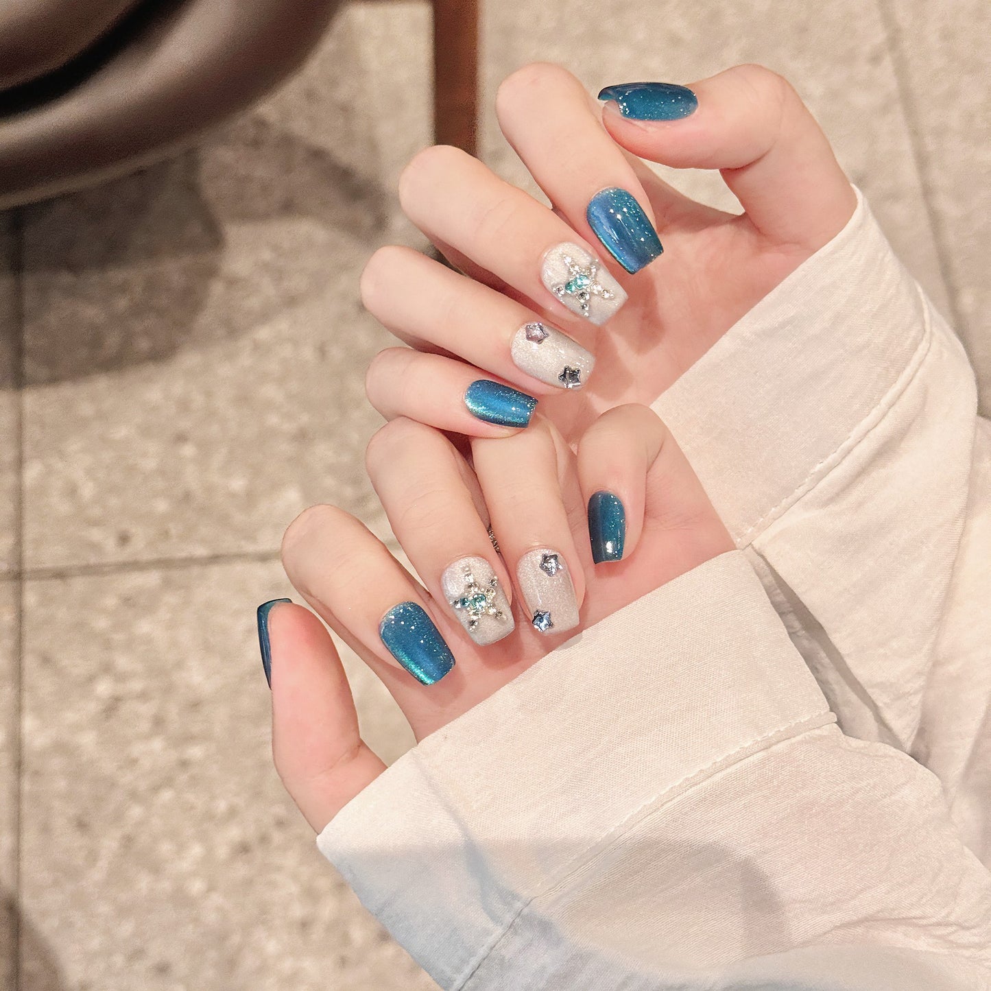 Nails 268-Klein Blue Ice Clear Cat Eye Nail Art