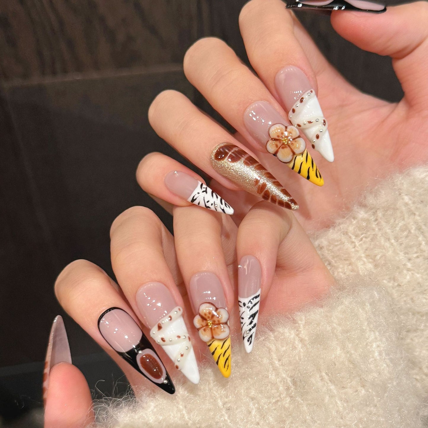 Nails 318-Fierce Tiger and Plum Leopard Nail Art