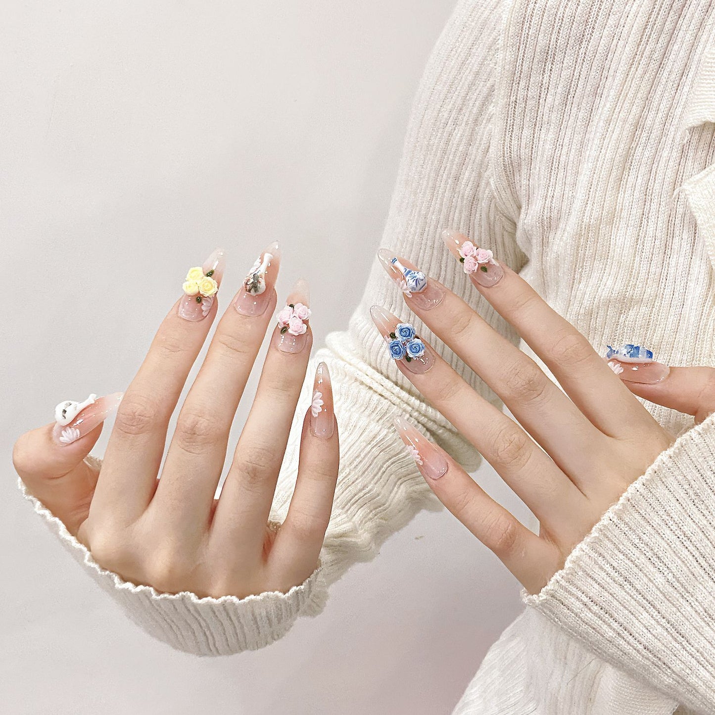 Nails 295-Rose Manor Heavy Duty Rose Handmade Nail Art