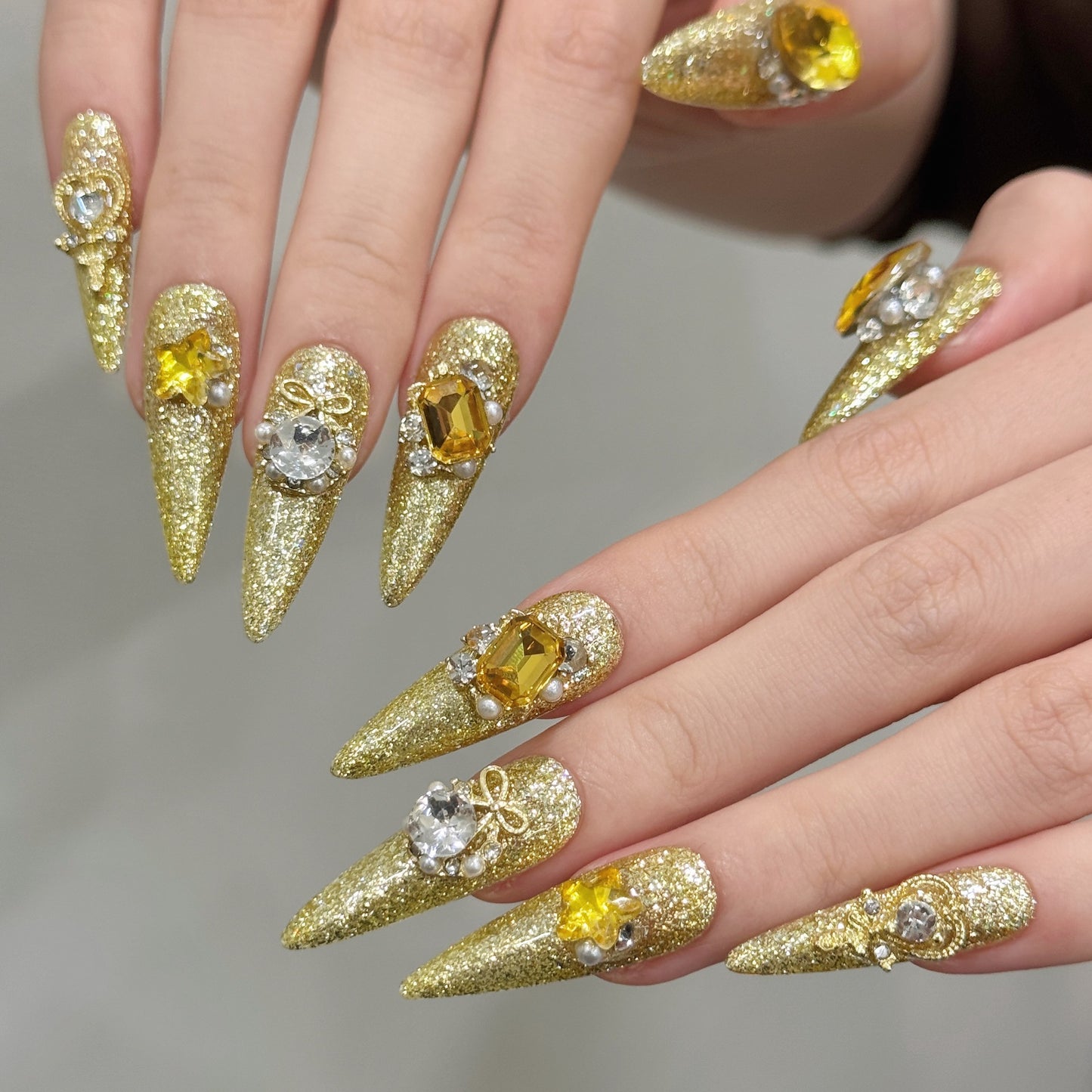 Nails 009-Gold Butterfly Luxury Chain Butterfly Zirconia Nail Art