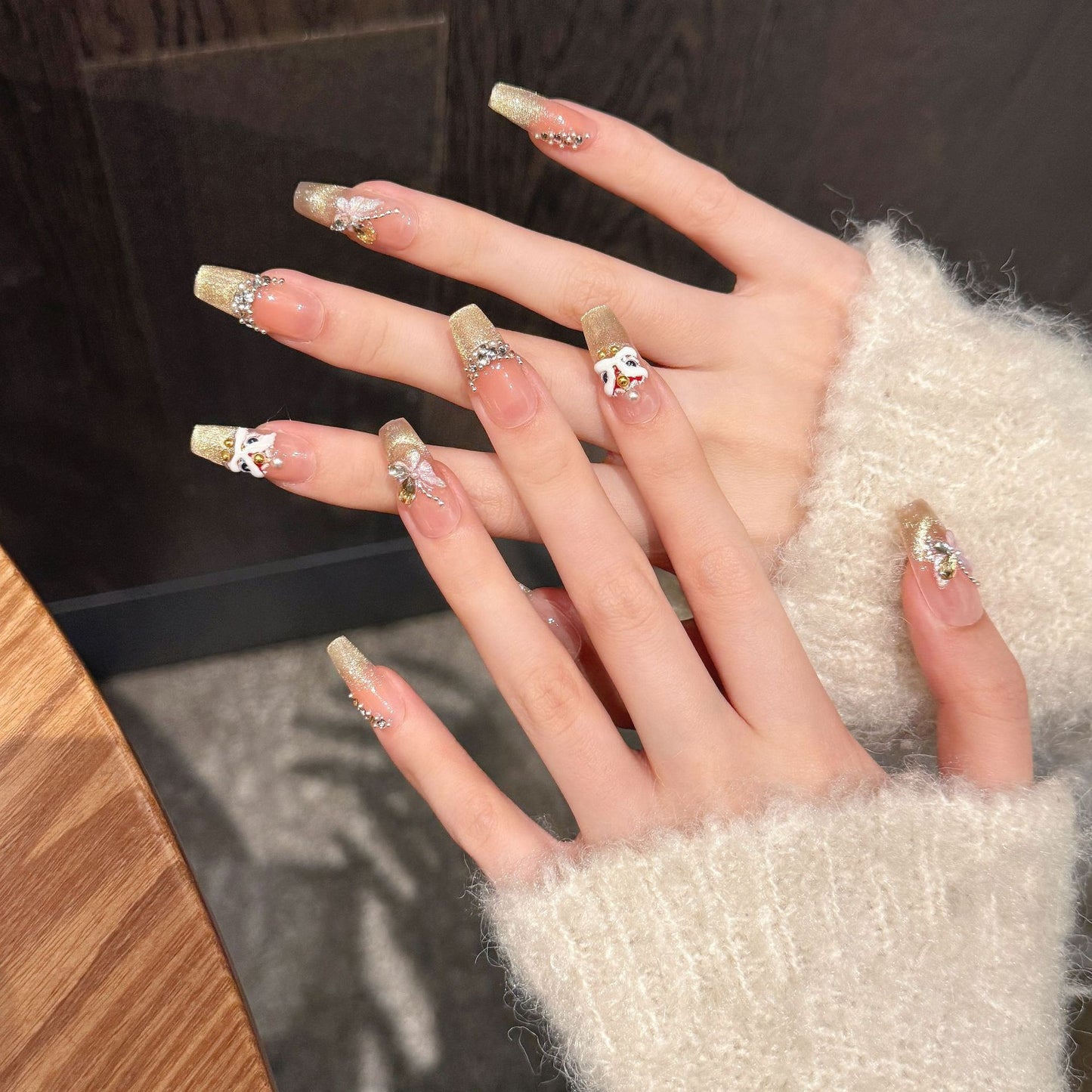 Nails 316-Hot Stamping Lion Fortune Butterfly Gold Crushed Diamonds Nail Art