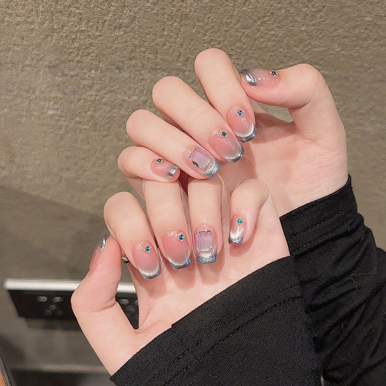 Nails 272-Sea Salt Mint French Smile Cat Eye Manicure