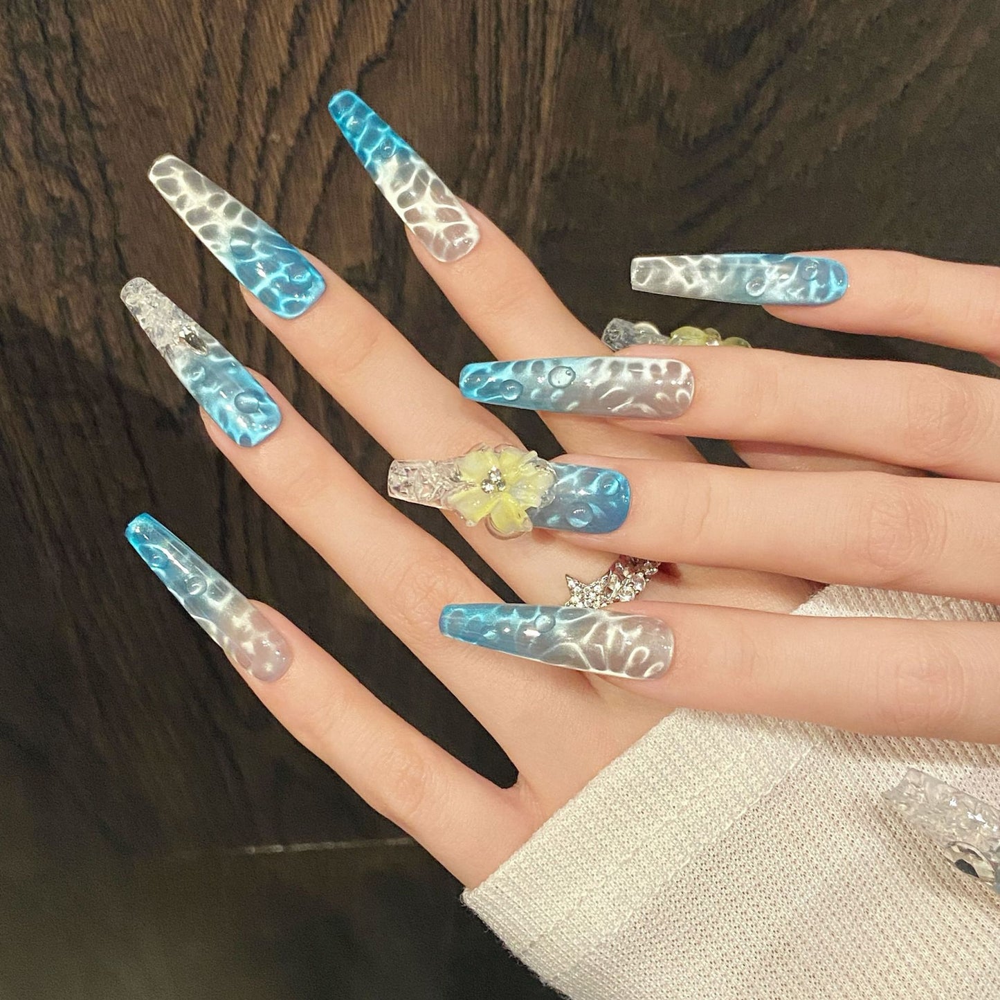 Nails 267-Ocean Summer Ice Flower Wave Sparkling Nail Art