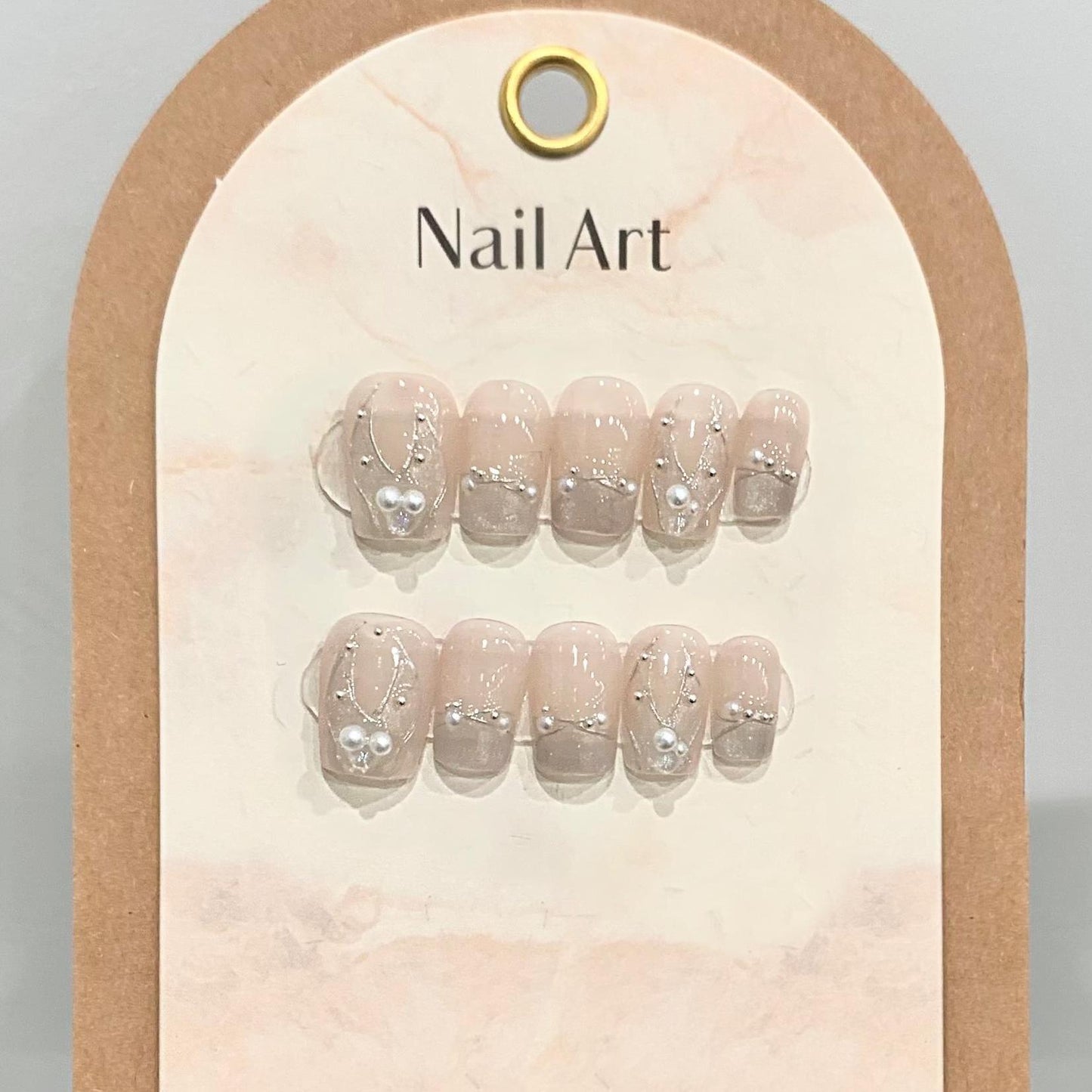 Nails 022-Mermaid Pearls French Cat Eye Hand-Painted Nail Art