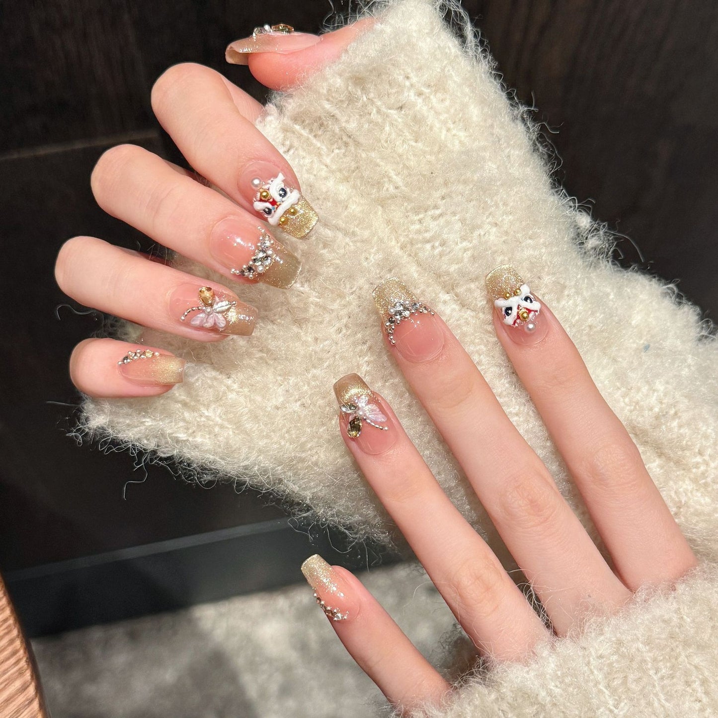 Nails 316-Hot Stamping Lion Fortune Butterfly Gold Crushed Diamonds Nail Art