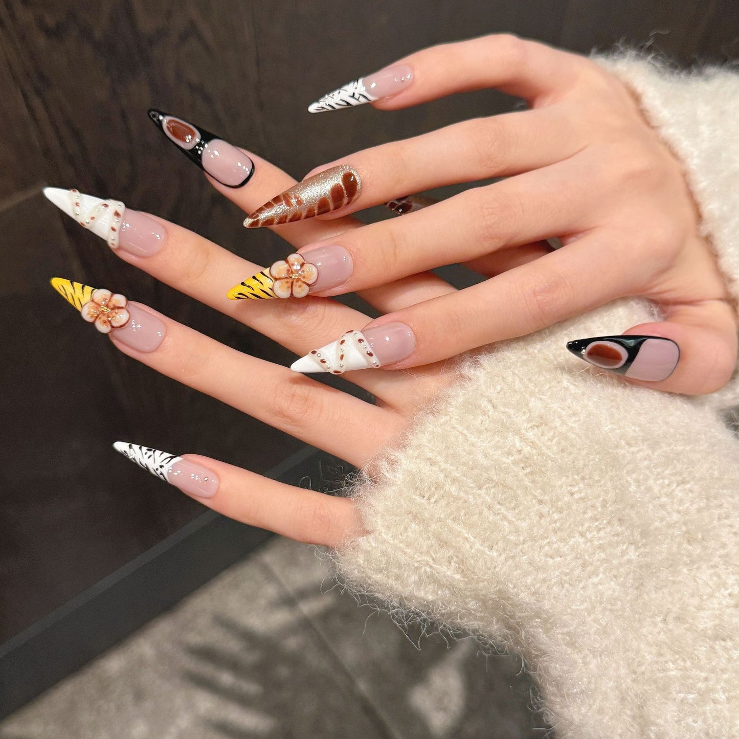 Nails 318-Fierce Tiger and Plum Leopard Nail Art