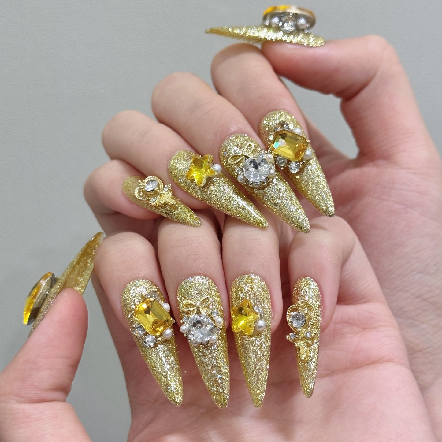 Nails 009-Gold Butterfly Luxury Chain Butterfly Zirconia Nail Art