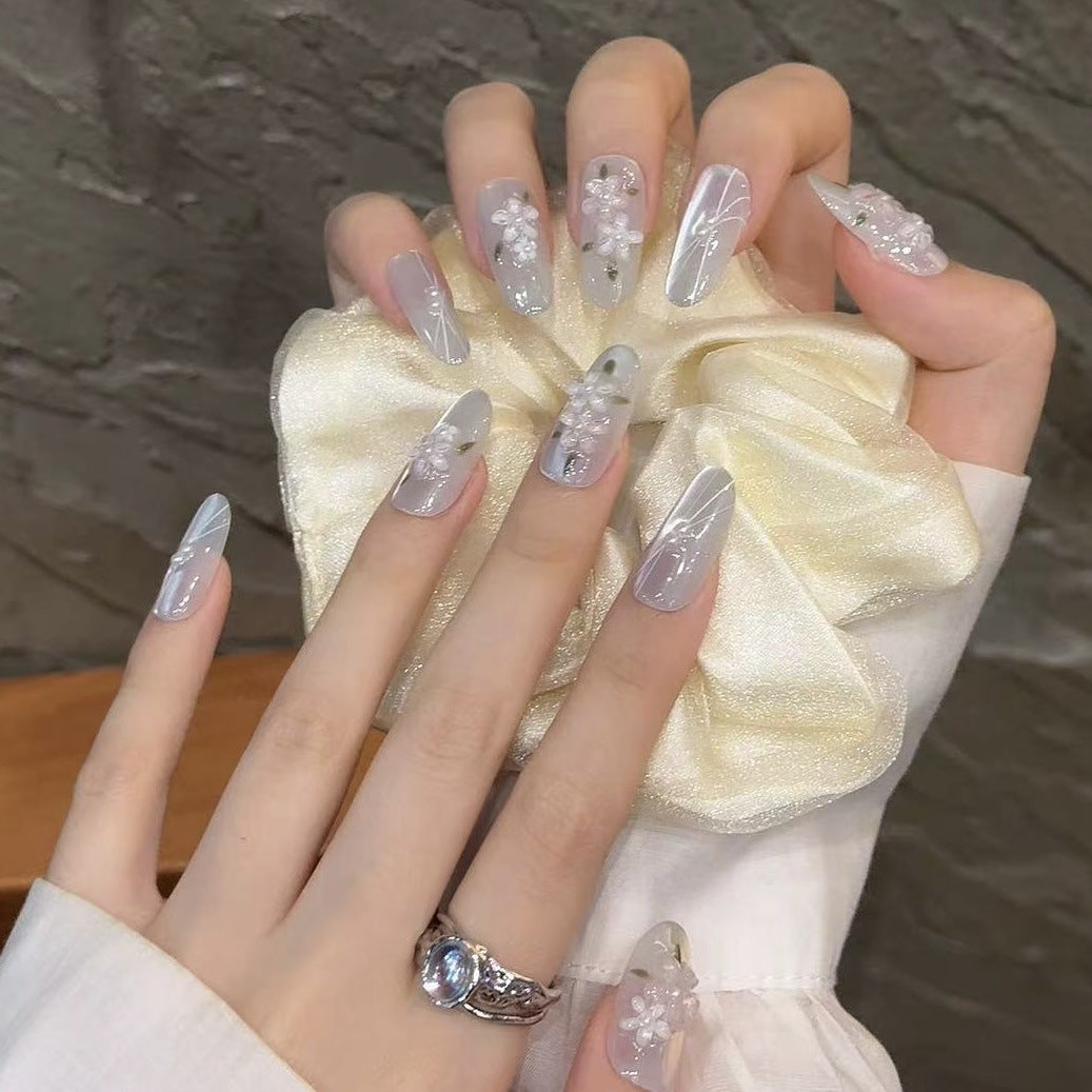 Nails 231-Gardenia Tea Smoothie Flower Cat Eye Nail Art