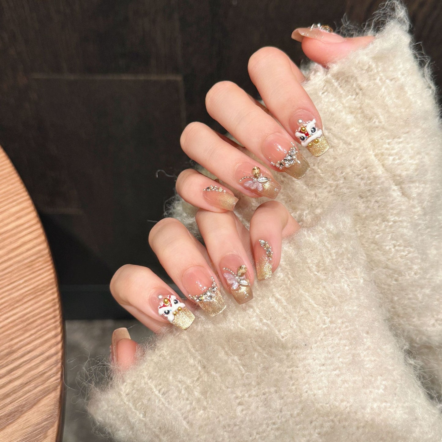 Nails 316-Hot Stamping Lion Fortune Butterfly Gold Crushed Diamonds Nail Art