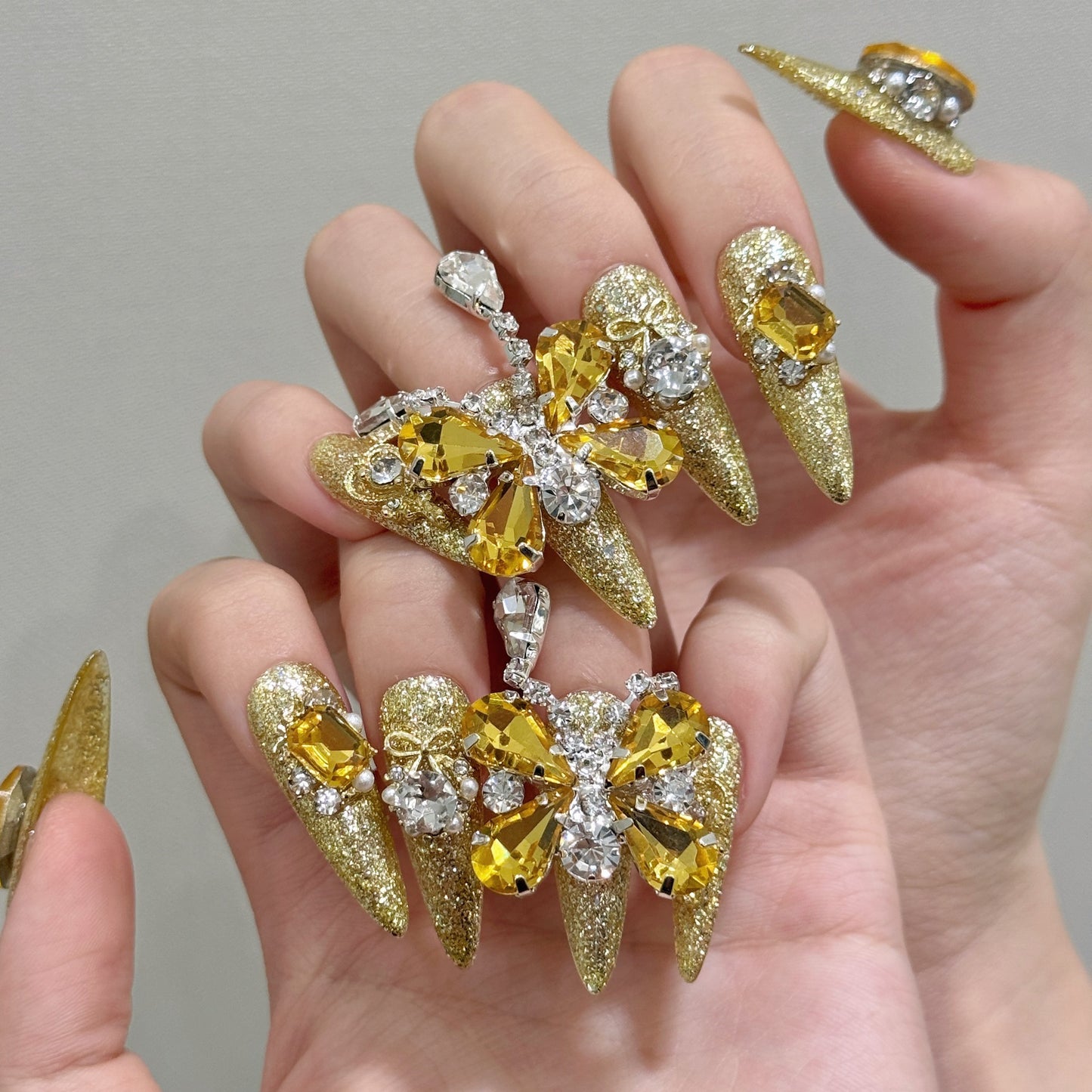 Nails 009-Gold Butterfly Luxury Chain Butterfly Zirconia Nail Art