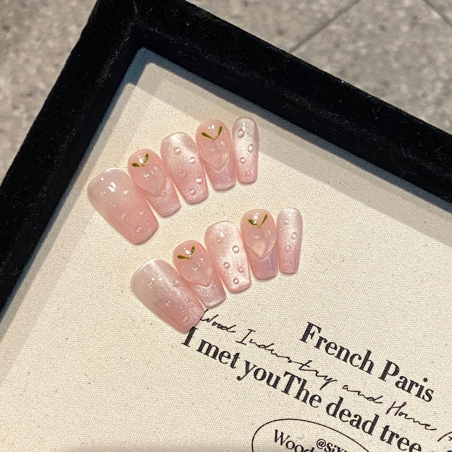 Nails 041-Ice Translucent Peach Blush Girly Pink Short Nail Art
