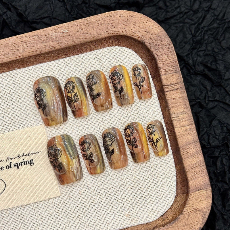 Nails 279-Dried Rose Oil Stippling Nail Art