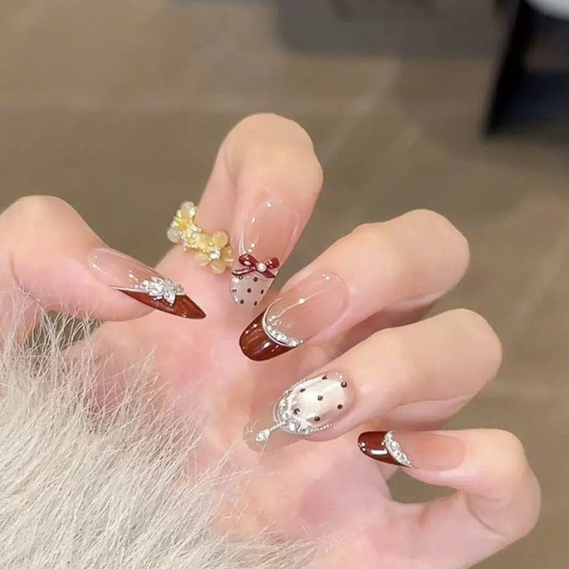 Nails 308-New Year's Red French White Nail Art