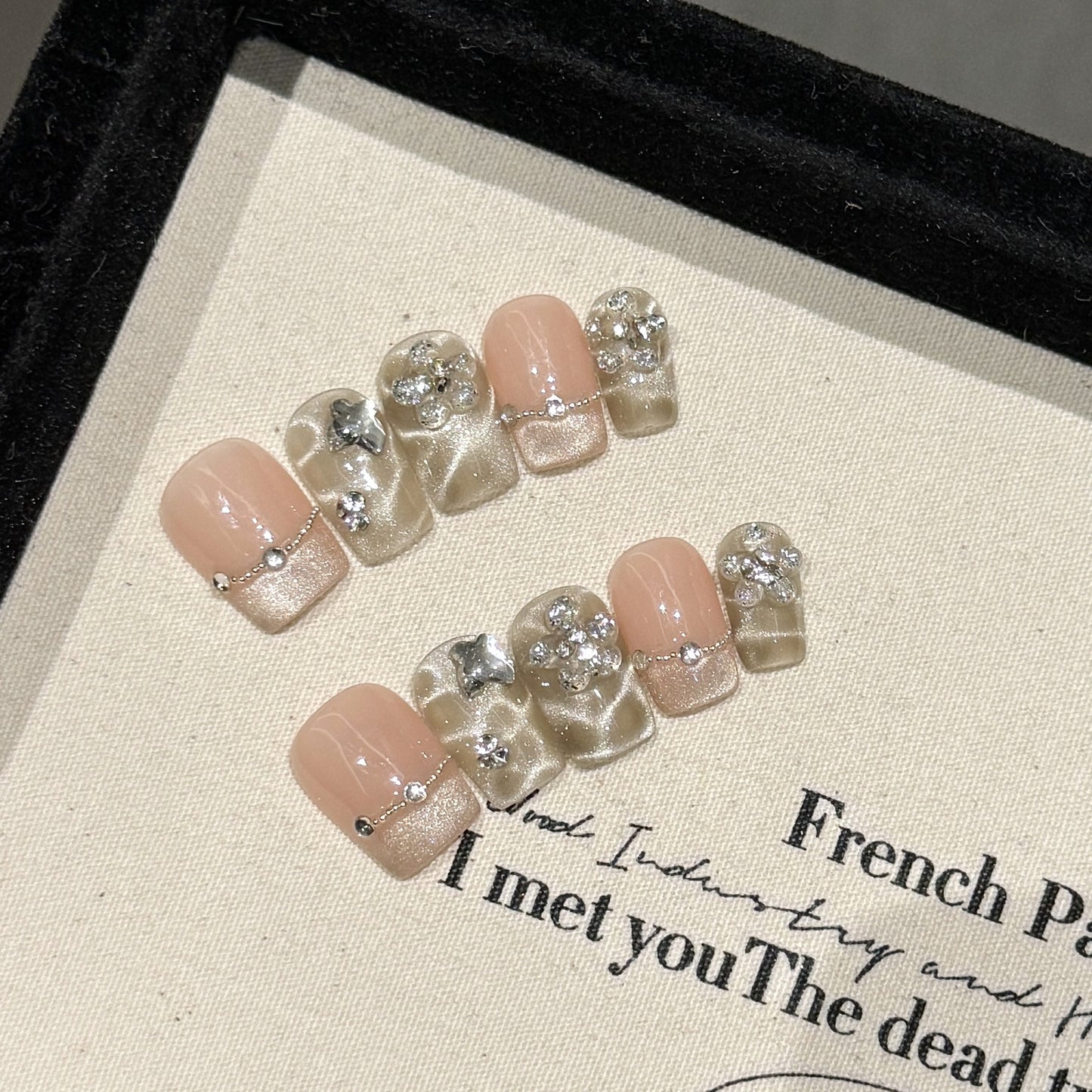 Nails 023-Mermaid Princess Ice Translucent Burst Glitter Nude Spa Manicure