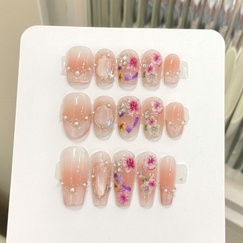 Nails 135-Seine Garden Colourful Petal Flower Crushed Diamond Nail Art
