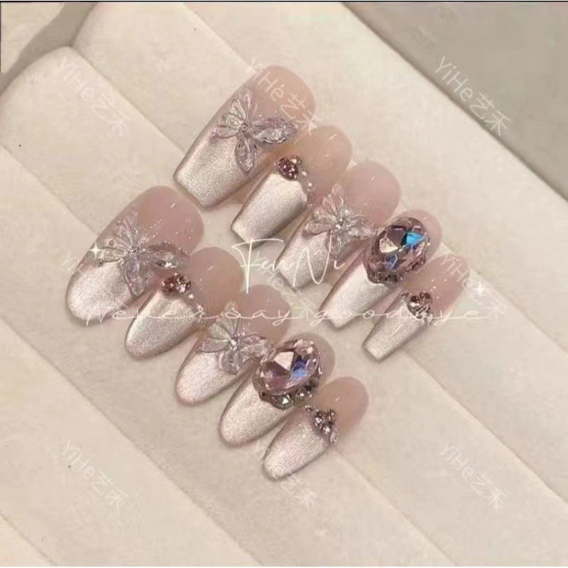 Nails 138-Summer Nights Long Dreams Hand Painted Ice Crystals Butterfly Nail Art
