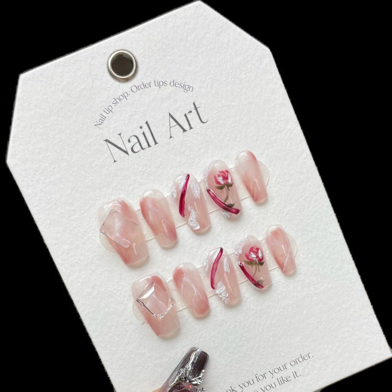 Nails 195-Desert Rose Baroque Hand Frosted Nail Art
