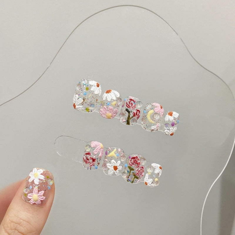 Nails 330-Ice Translucent Summer Flower Nail Art