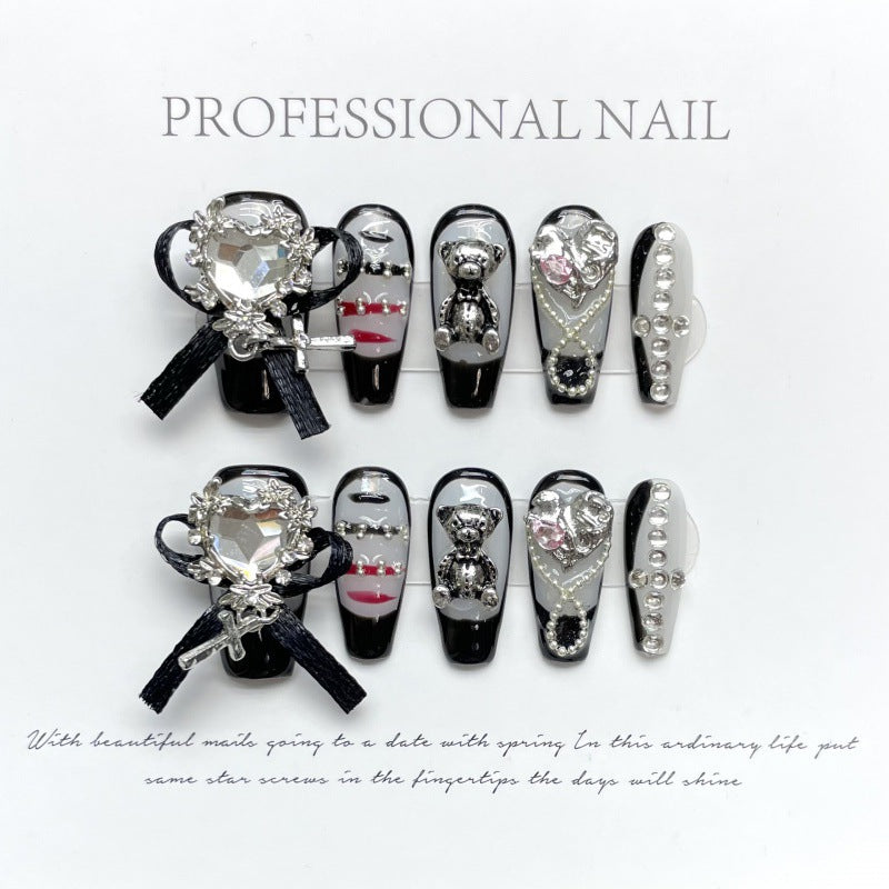 Nails 106-Dark Black Courtly Butterfly Nail Art