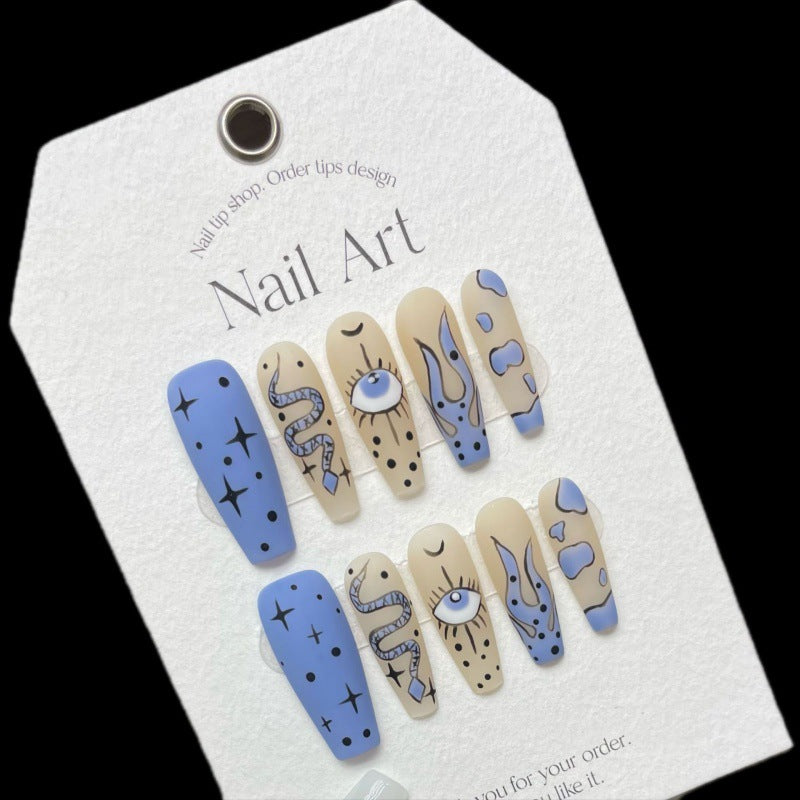 Nails 194-Hand Painted Snake Personalised Spice Girl Graffiti Blue Frosted Nail Art