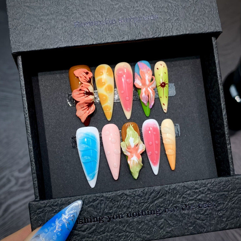 Nails 140-Summer Dopamine Floral Tropical Flower Colourful Nail Art