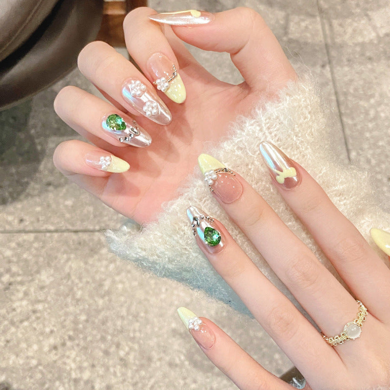 Nails 298-Pearl Hand Painted Bow Nail Art