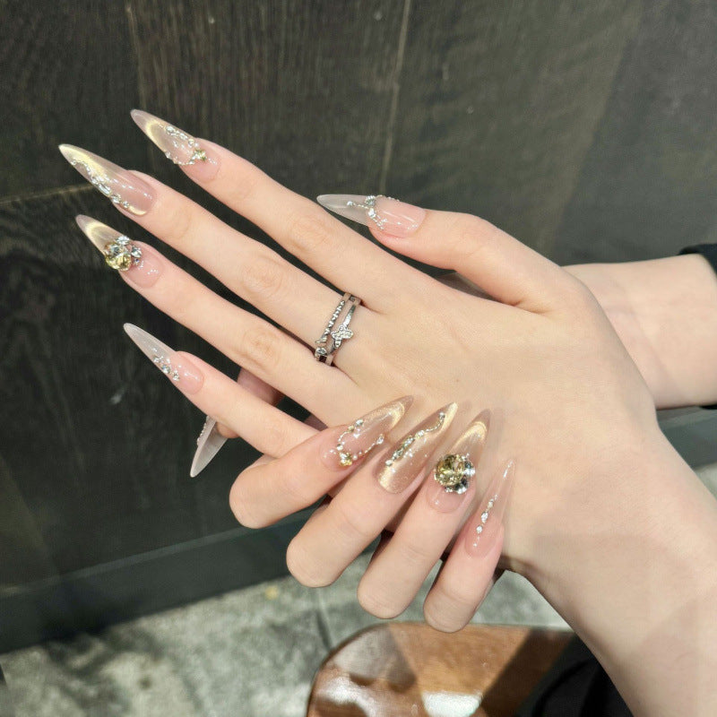 Nails 264-Champagne K9 Diamond Ribbon Nail Art