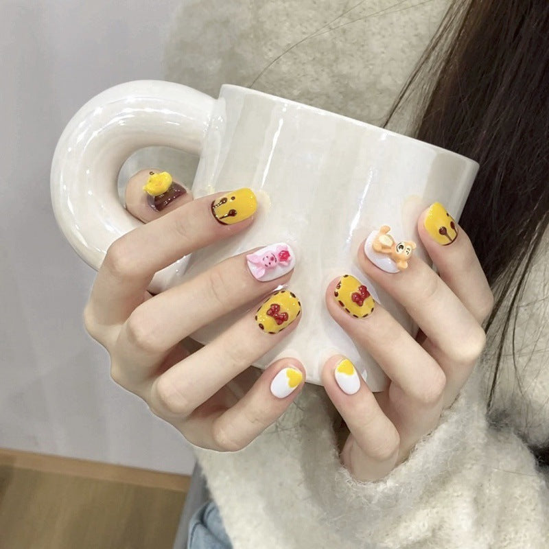 Nails 324-Cute Bear Dopamine Nail Art