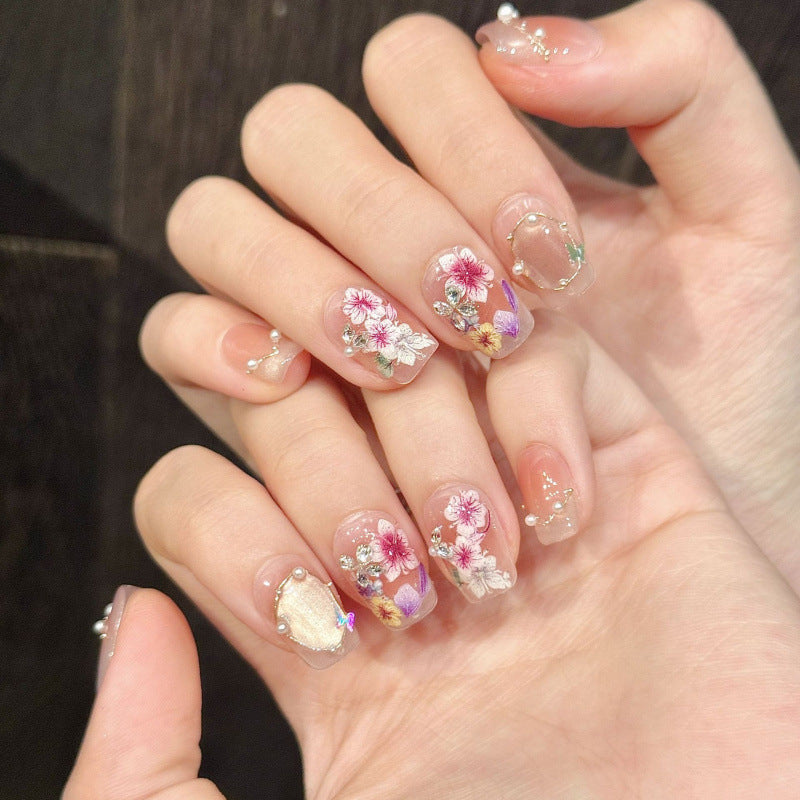 Nails 135-Seine Garden Colourful Petal Flower Crushed Diamond Nail Art