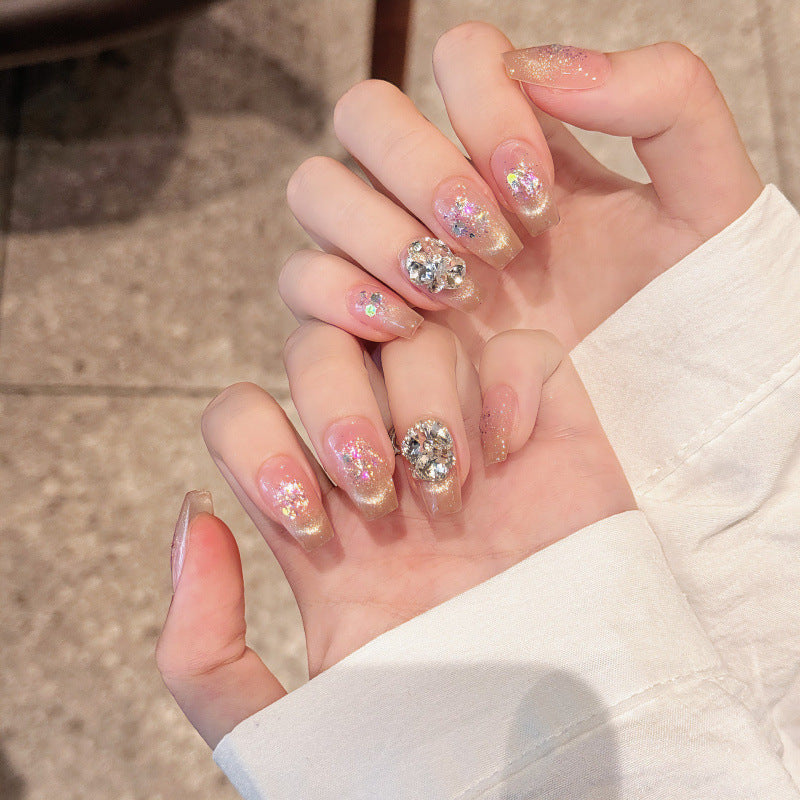 Nails 133-Seine River Genie Crystals Cat's Eye Pop Glitter Manicure