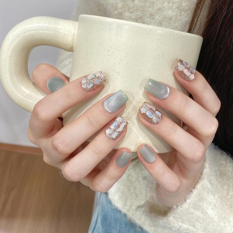 Nails 331-Turquoise Cat Eye Green Nail Art