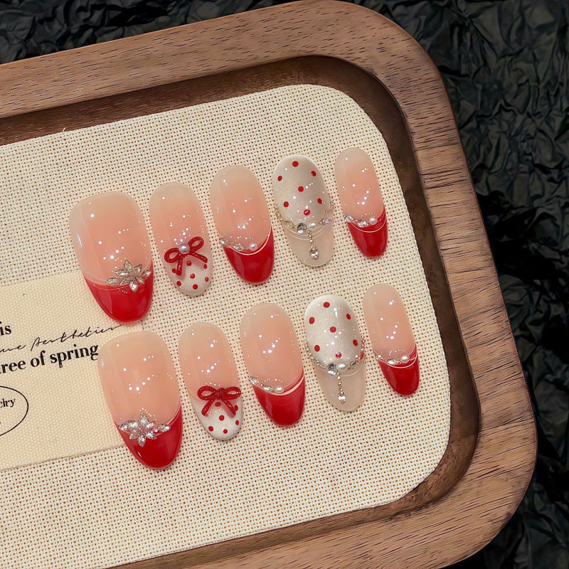 Nails 308-New Year's Red French White Nail Art