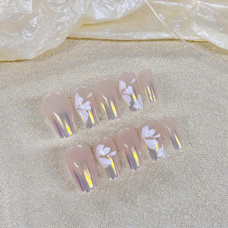 Nails 063-Aurora Pink Haley's Same Hand-Painted Nail Art