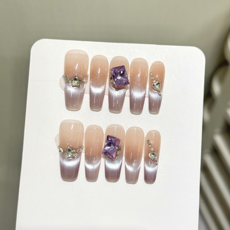 Nails 276-Pale Rose Blush Smile French Cat Eye Manicure