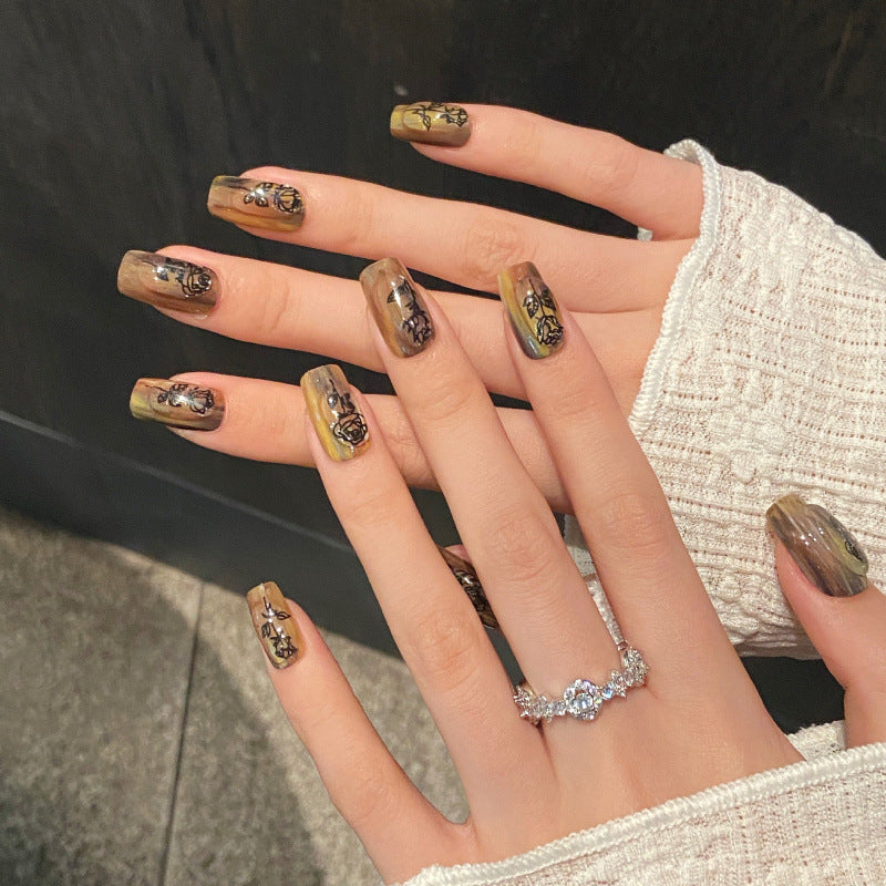 Nails 279-Dried Rose Oil Stippling Nail Art